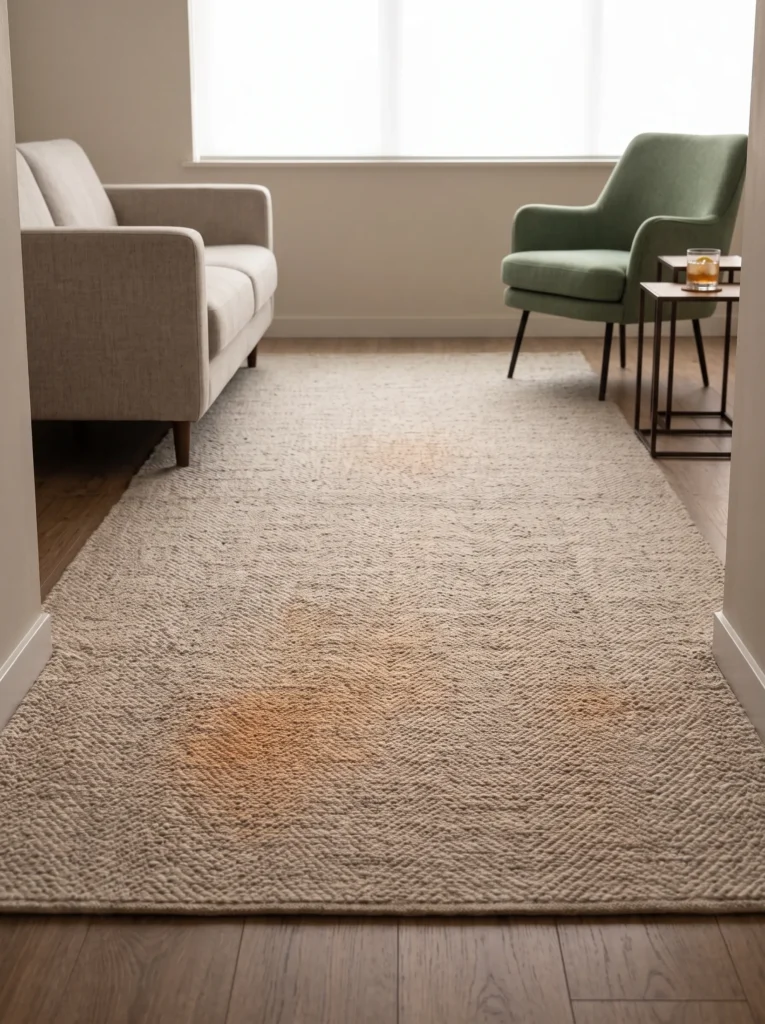 Straight 30-inch walkway kept clear between the living room entrance and seating area.